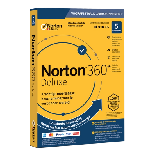 Norton 360 Deluxe - 5 Apparaten - 1 jaar - 2024- 50 GB Cloud Opslag