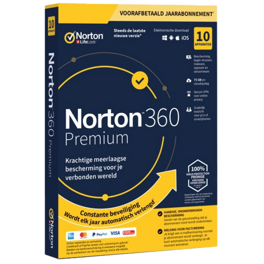 Norton 360 Premium - 10 Apparaten - 1 Jaar - 2024- 75 GB Cloud Opslag